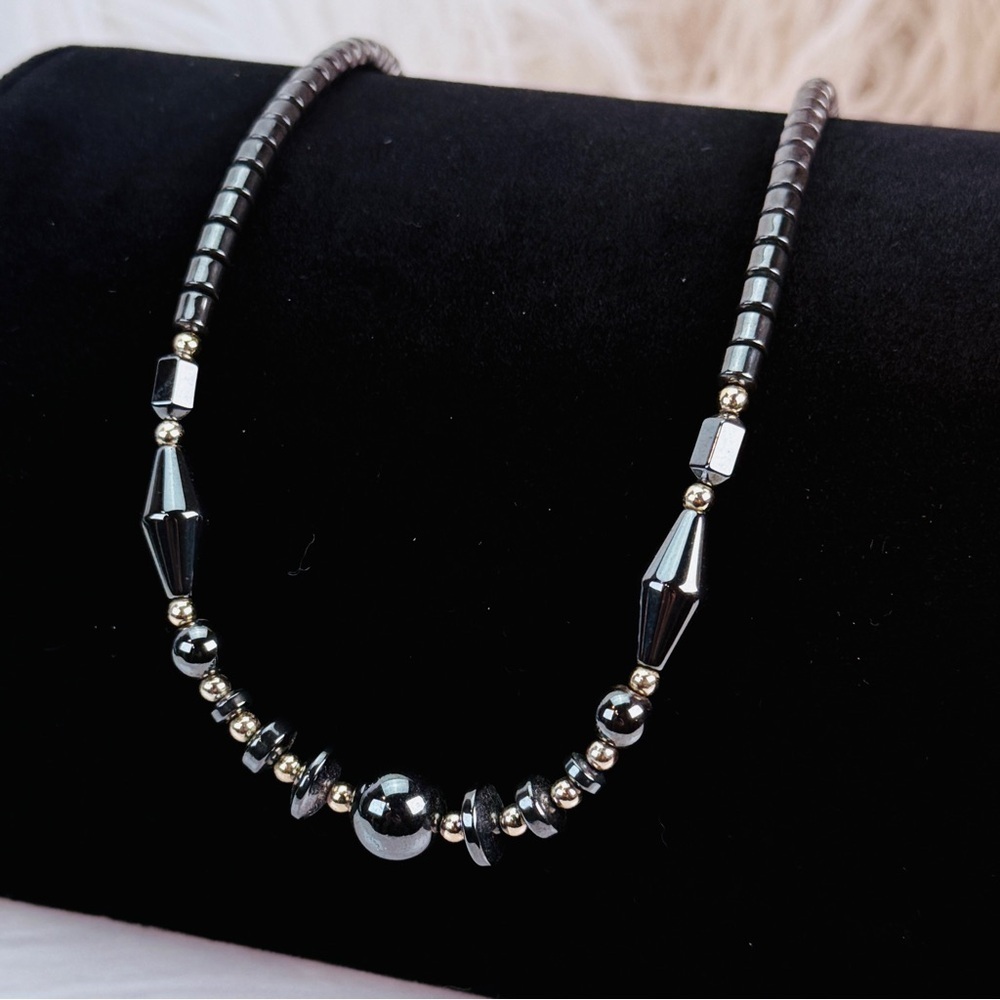 Vintage Gunmetal Hematite Beaded Necklace